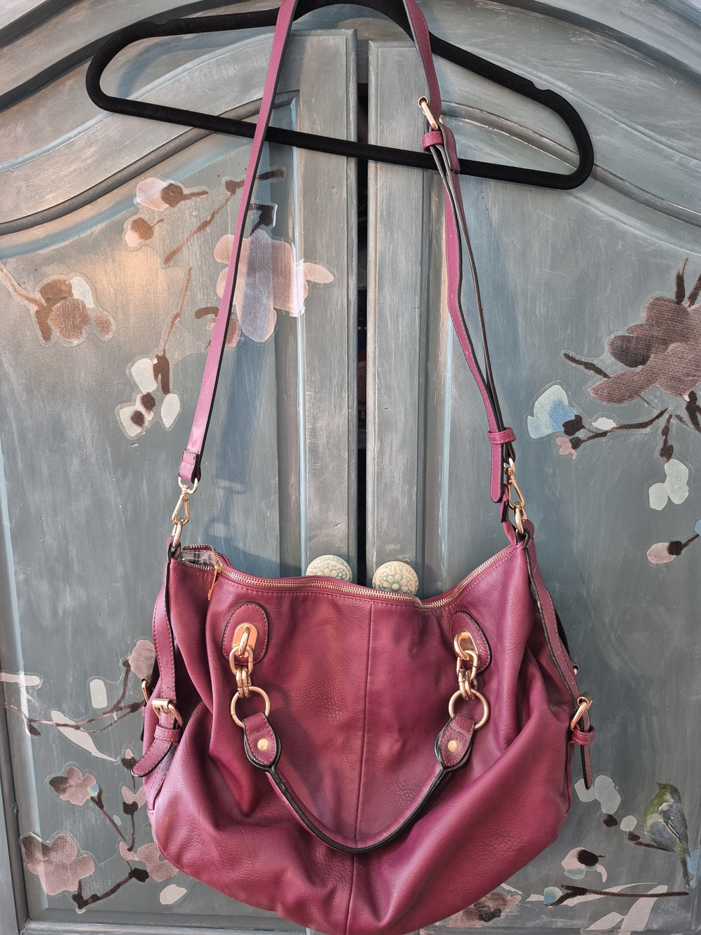 Women's Purple Leather Shoulder Bag with Gold Hardware